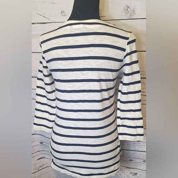 Tommy Hilfiger navy & ivory striped lace up pullover sz S/P #1447 - Picture 4 of 9